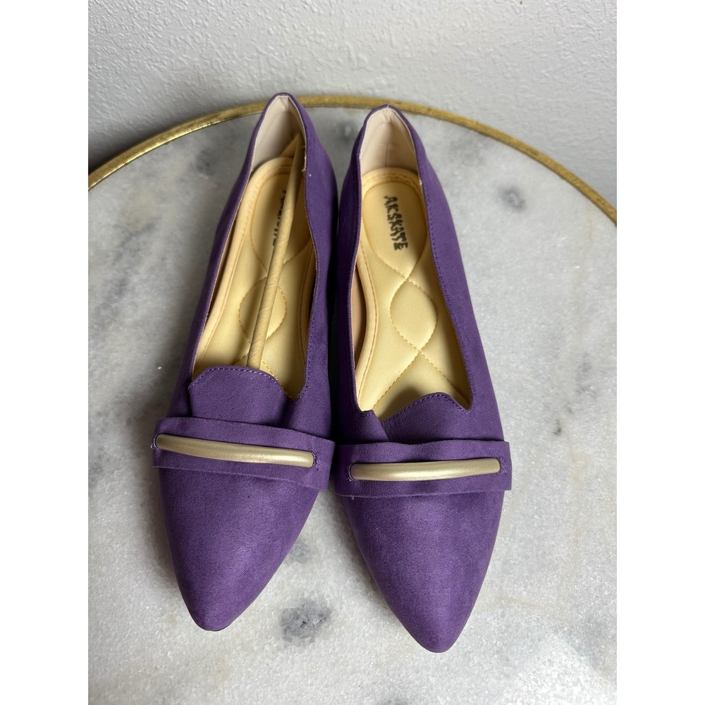 Akskate‎ Women Purple Faux Suede Pointed Toe Flats Gold Bar Accent Size 8